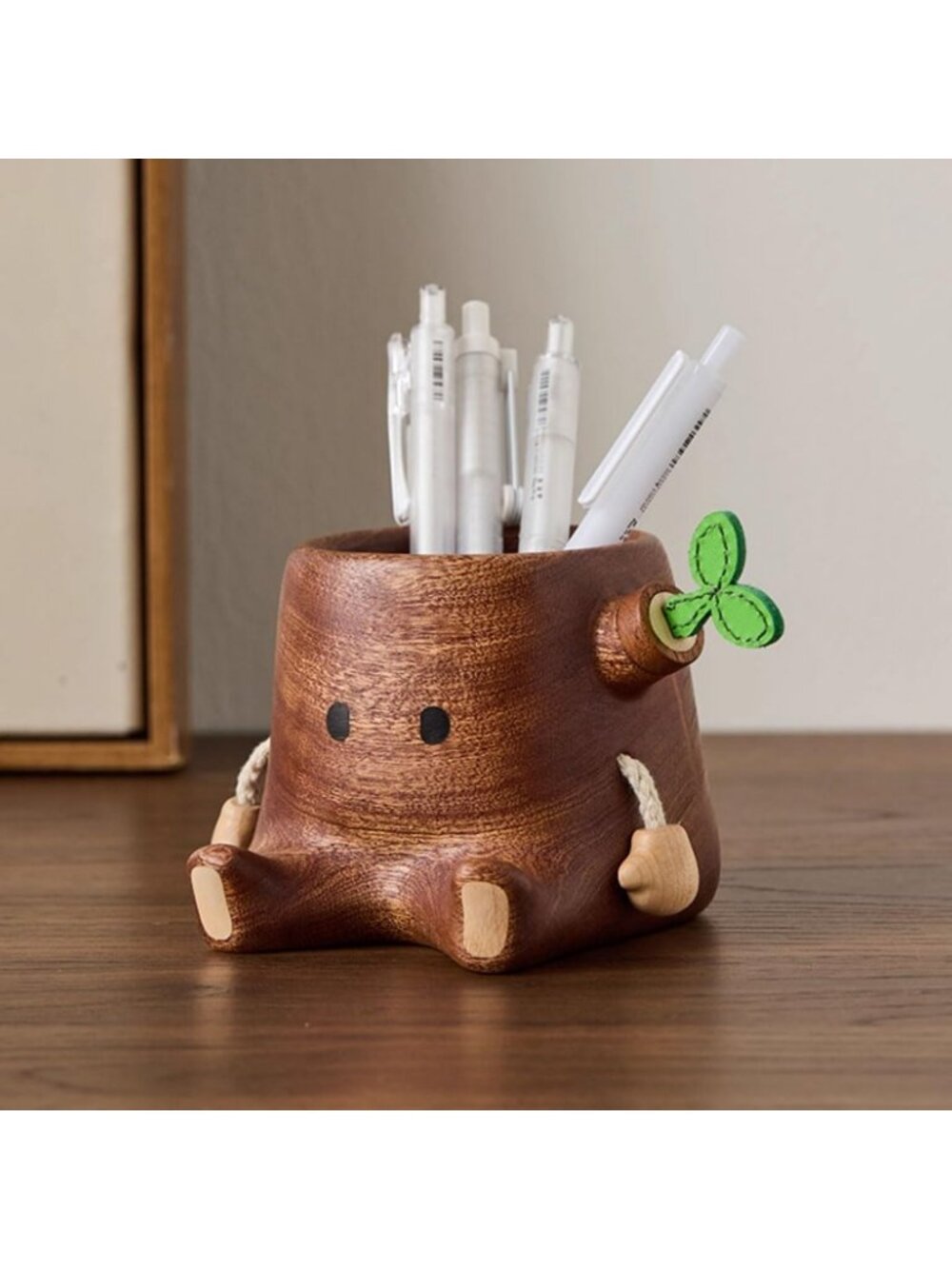 Cute Wooden Desk Organizer - Fairy Tale Tree Stump Pen Holder for Stationery